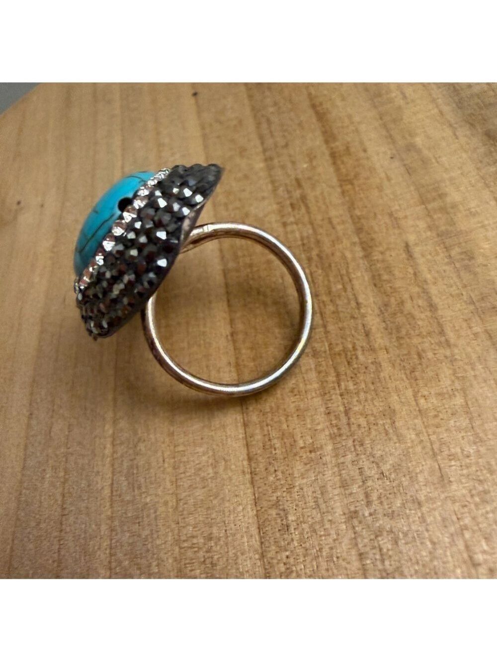 Sterling Silver Turquoise and Silver Druzy Statement Ring - Picture 3 of 5